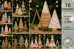 Wooden Trees Decors Bundle Laser Cut. Christmas Decor SVG Product Image 1