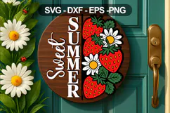 Sweet Summer Door Sign SVG with Strawberries & Daisies Product Image 1
