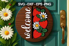Welcome Door Sign SVG with Strawberries & Daisies Product Image 1