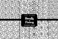 Hearts and Flowers Vector Coloring Pattern Papers Product Image 1