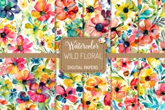 Watercolor Wild Floral Digital Papers - Shabby Chic Style Product Image 1