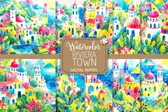 Riviera Town - Picturesque Watercolor Coastal Scenes Product Image 1