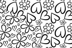 Hearts and Flowers Vector Coloring Pattern Papers Product Image 2