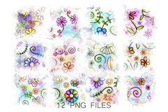 Floral Collage Watercolor Splashes Clipart PNG Product Image 4
