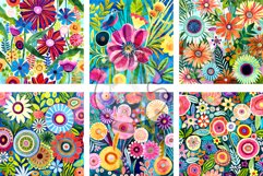 Funky Flowers - Transparent Watercolor Floral Patterns Product Image 3