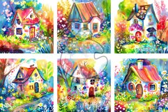 Summer Cottage - Watercolor Digital Paper Illustrations Product Image 3