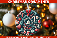 Vintage Christmas Round Ornament Sublimation Design Product Image 1