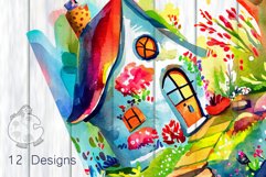 Summer Cottage - Watercolor Digital Paper Illustrations Product Image 5