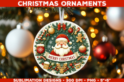 Vintage Christmas Round Ornament Sublimation Design Product Image 1