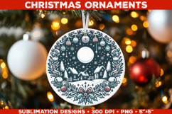 Vintage Christmas Round Ornament Sublimation Design Product Image 1