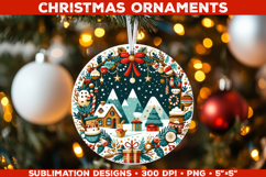 Vintage Christmas Round Ornament Sublimation Design Product Image 1