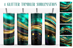 Glitter Tumbler Sublimation | Emerald Golden Waves Tumbler Product Image 1
