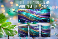 Glitter Mug Sublimation | Teal Gold Waves Design Cup Wrap Product Image 1
