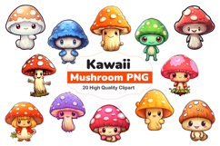 Cute Kawaii Mushroom Clipart Bundle Product Image 1