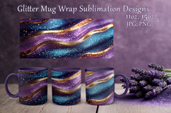 Glitter Mug Sublimation|Violet Blue Waves Design Cup Wrap Product Image 1
