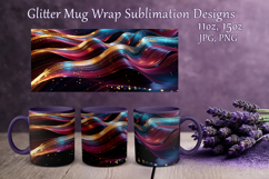 Glitter Mug Sublimation|Gold Pink Blue Waves Design Cup Wrap Product Image 1