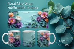 Floral Mug Design Sublimation, Paper Flowers Mug Cup Wrap Product Image 1
