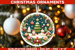 Vintage Christmas Round Ornament Sublimation Design Product Image 1