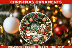 Vintage Christmas Round Ornament Sublimation Design Product Image 1