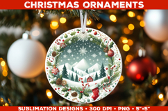 Vintage Christmas Round Ornament Sublimation Design Product Image 1