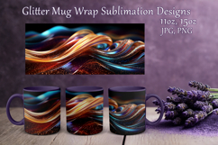 Glitter Mug Sublimation|Gold Pink Blue Waves Design Cup Wrap Product Image 1