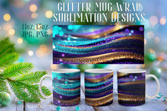 Glitter Mug Sublimation | Teal Gold Waves Design Cup Wrap Product Image 1