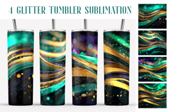 Glitter Tumbler Sublimation | Emerald Golden Waves Tumbler Product Image 1