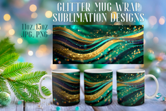 Glitter Mug Sublimation | Emerald Gold Waves Design Cup Wrap Product Image 1