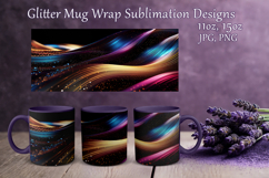 Glitter Mug Sublimation|Gold Pink Blue Waves Design Cup Wrap Product Image 1