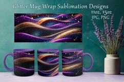 Glitter Mug Sublimation. Golden Violet Waves Design Cup Wrap Product Image 1