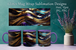 Glitter Mug Sublimation. Golden Waves Design Cup Mug Wrap Product Image 1