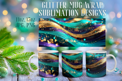 Glitter Mug Sublimation | Emerald Gold Waves Design Cup Wrap Product Image 1