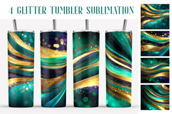 Glitter Tumbler Sublimation | Emerald Golden Waves Tumbler Product Image 1