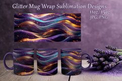 Glitter Mug Sublimation|Violet Blue Waves Design Cup Wrap Product Image 1
