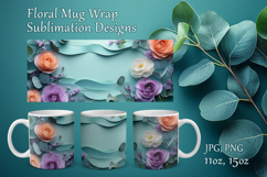Floral Mug Design Sublimation, Paper Flowers Mug Cup Wrap Product Image 1