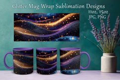 Glitter Mug Sublimation. Golden Violet Waves Design Cup Wrap Product Image 1