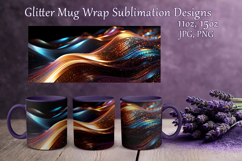 Glitter Mug Sublimation|Gold Pink Blue Waves Design Cup Wrap Product Image 1