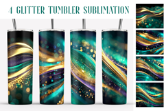 Glitter Tumbler Sublimation | Emerald Golden Waves Tumbler Product Image 1