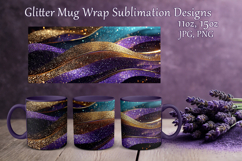 Glitter Mug Sublimation|Violet Blue Waves Design Cup Wrap Product Image 1