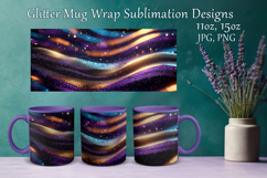 Glitter Mug Sublimation. Golden Violet Waves Design Cup Wrap Product Image 1