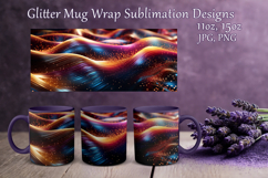 Glitter Mug Sublimation|Gold Pink Blue Waves Design Cup Wrap Product Image 1