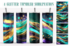 Glitter Tumbler Sublimation | Emerald Golden Waves Tumbler Product Image 1