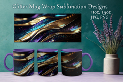 Glitter Mug Sublimation. Golden Waves Design Cup Mug Wrap Product Image 1