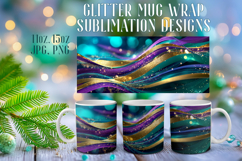 Glitter Mug Sublimation | Teal Gold Waves Design Cup Wrap Product Image 1