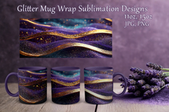 Glitter Mug Sublimation|Violet Blue Waves Design Cup Wrap Product Image 1