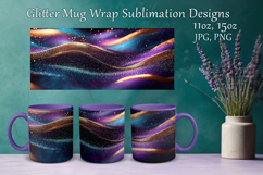 Glitter Mug Sublimation. Golden Violet Waves Design Cup Wrap Product Image 1