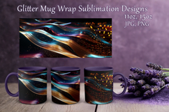 Glitter Mug Sublimation|Gold Pink Blue Waves Design Cup Wrap Product Image 1