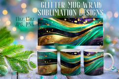 Glitter Mug Sublimation | Emerald Gold Waves Design Cup Wrap Product Image 1
