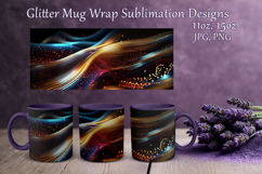 Glitter Mug Sublimation|Gold Pink Blue Waves Design Cup Wrap Product Image 1