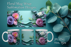 Floral Mug Design Sublimation, Paper Flowers Mug Cup Wrap Product Image 1
